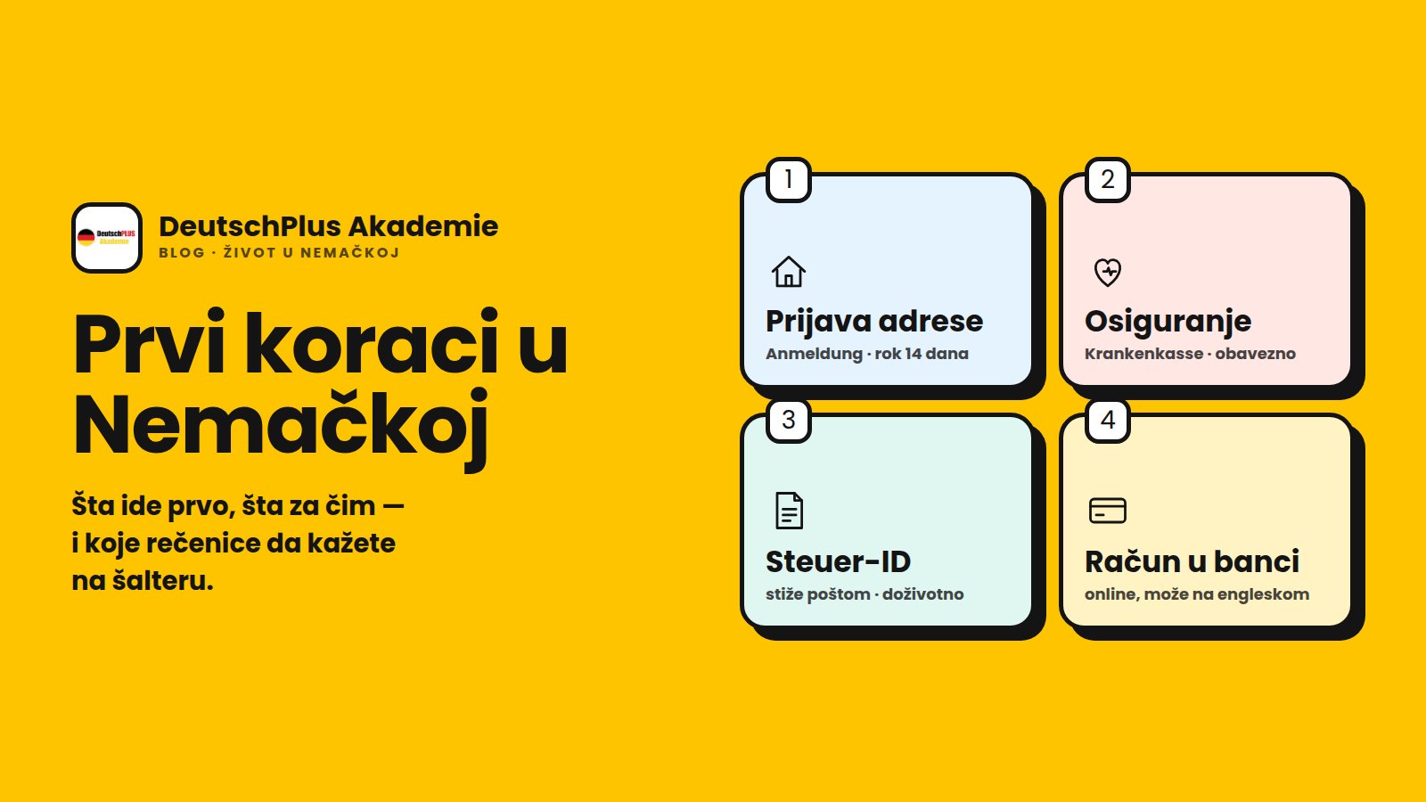 Prvi koraci u Nemačkoj: prijava adrese, osiguranje, Steuer-ID i banka